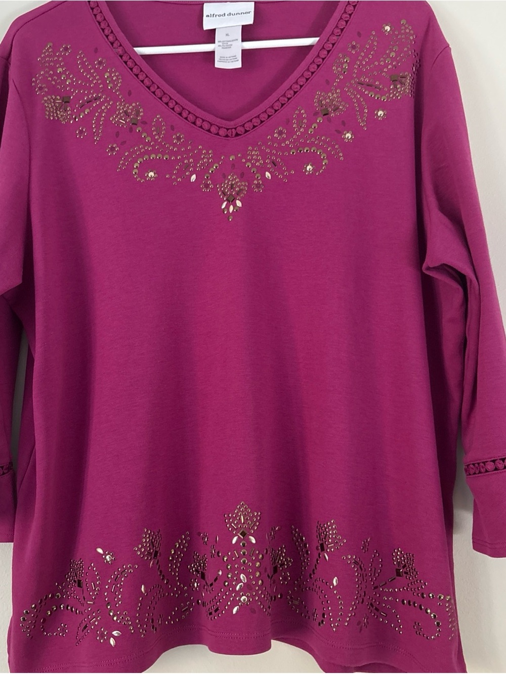 Alfred Dunner Magenta V-Neck Embellished Tunic